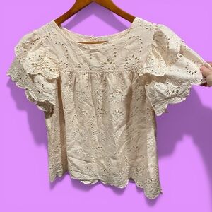 Cute cotton petal pink eyelet ruffle top breezy summer vacation relaxed lined